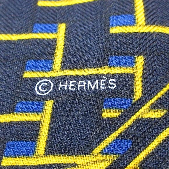 Auth HERMES Pointeau Triangle JEAN 363684S White Blue Multi Cashmere Silk - - Picture 3 of 5